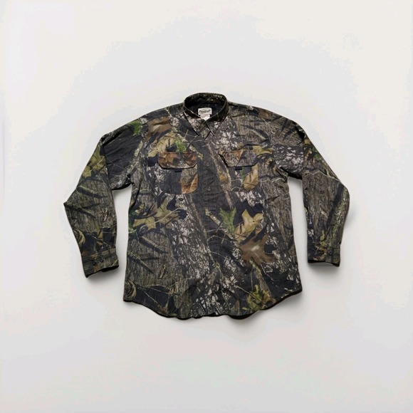 Field Staff By Mossy Oak Men Shirt Size L Green Brown Camouflage Outdoor Hunting - Picture 1 of 7